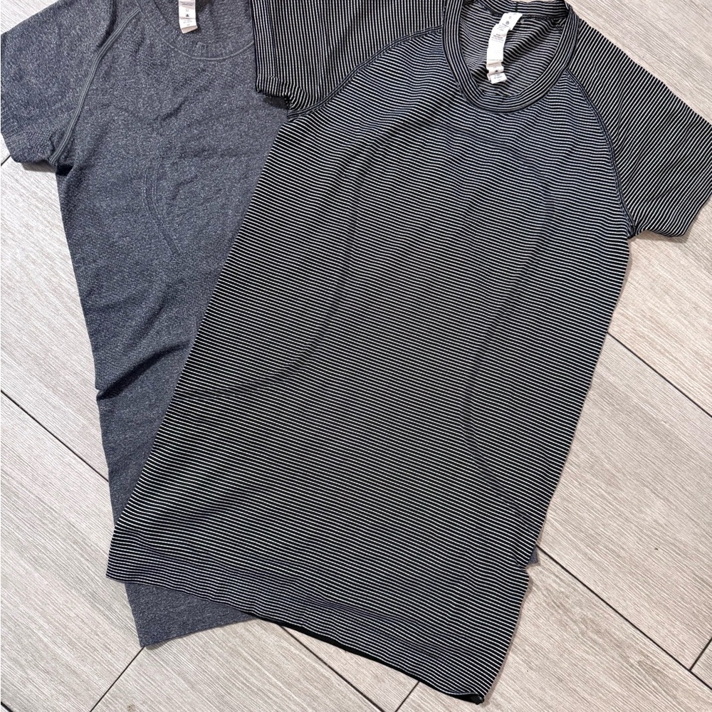 Lululemon Women Striped and Solid Gray T-Shirt (2) sz 6 excellent prev worn/wash